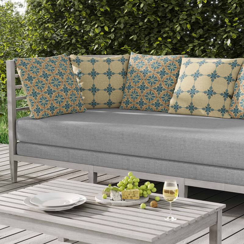 Classic Crest Indoor/Outdoor Reversible Throw Pillow Blue and Beige