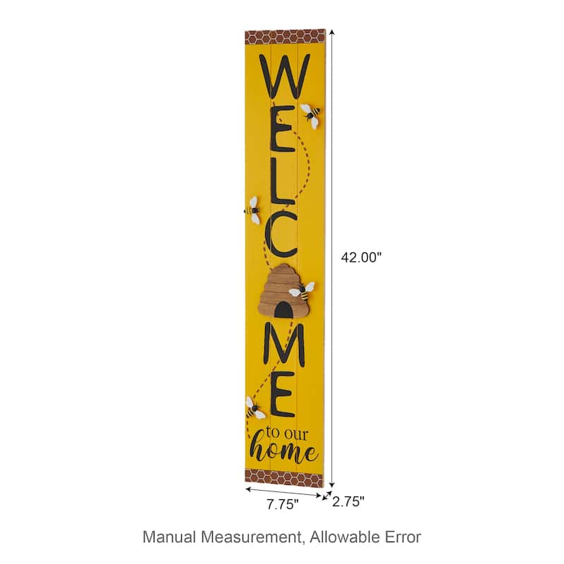 Glitzhome 42"H Solid Wood WELCOME Porch Sign with Bee or Butterfly Outdoor Decor
