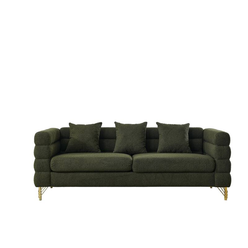 Modern Cloud Style 3-seater Sofa with 3 Pillows & Polished Metal Legs