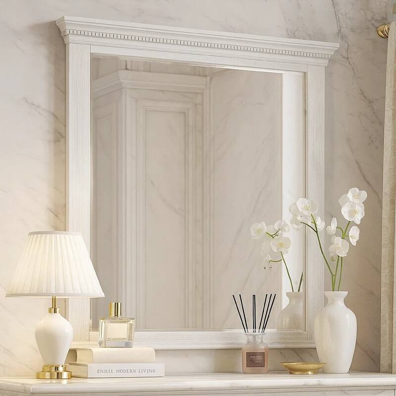 Leyne Dresser Mirror, Bevel Glass, Weathered Gray Solid Wood, 40 Inch