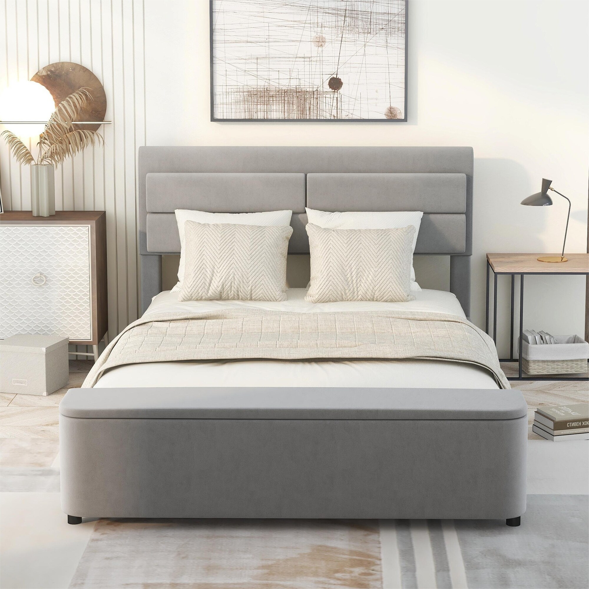 Upholstered bed with hotsell bench