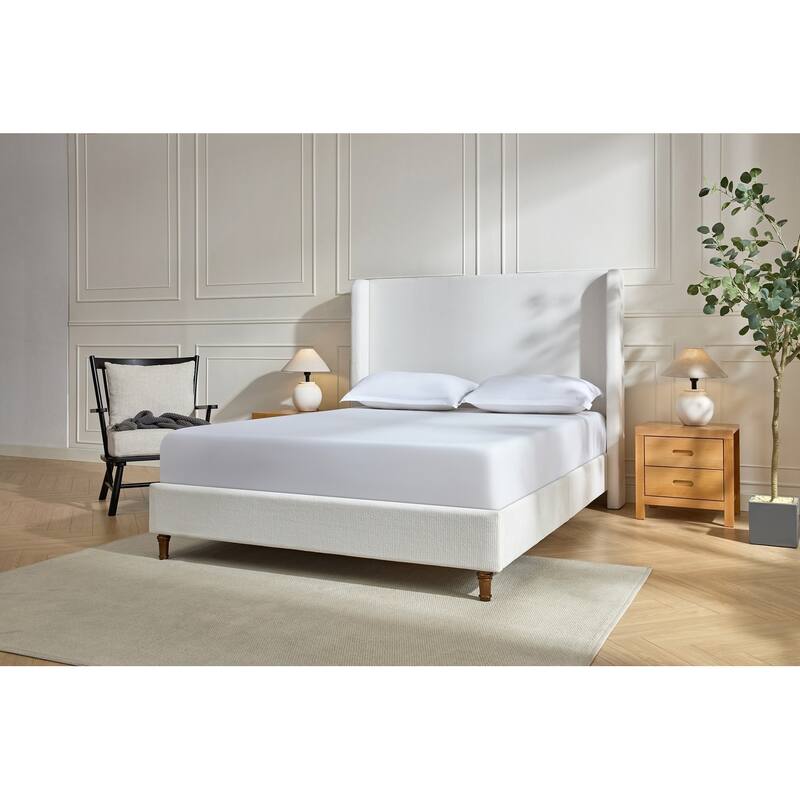 Elegant Upholstered Bed with Wingbacks and No Box Spring for Relaxing