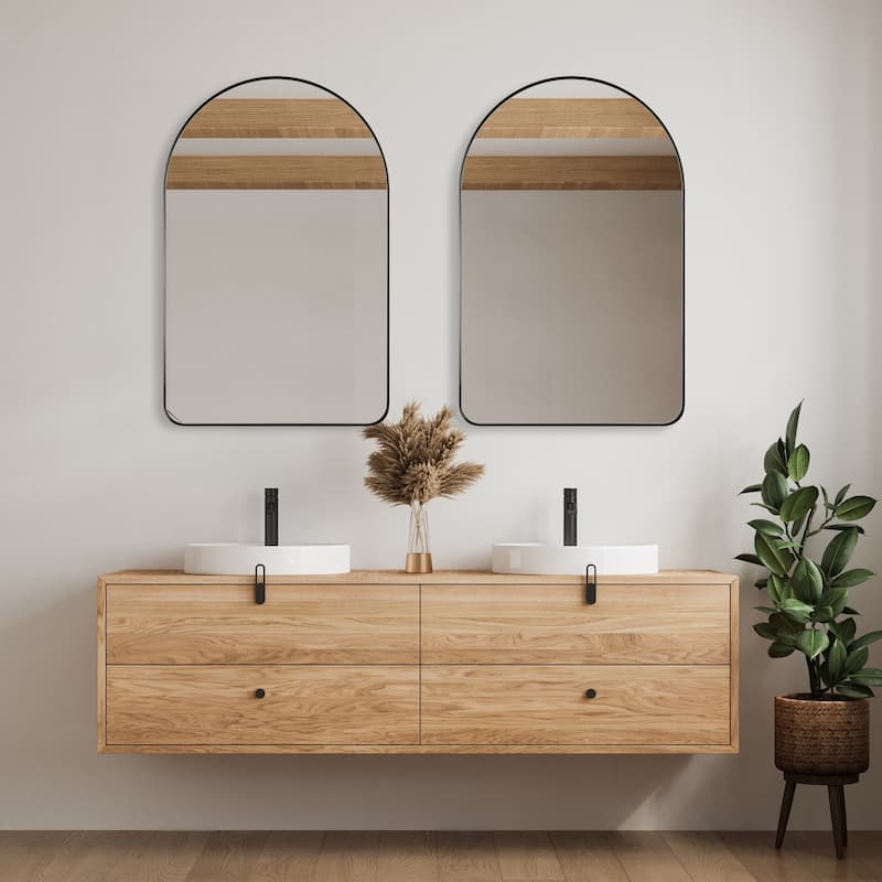 Copper Grove Satin Black Arched Floating Wall Mirror