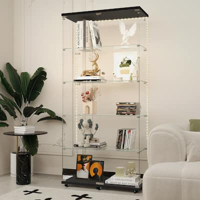Tempered glass cabinet,wine cabinet,storage cabinet,file cabinet,with Bluetooth LED light,lock on the door,equipped with cast