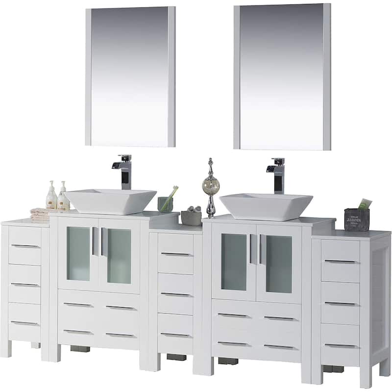 Blossom Sydney 84" Bathroom Double Sink Vanity with Cabinets & Mirrors - Glossy White