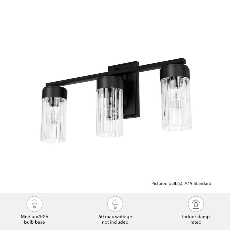 Hunter Gatz Ribbed Glass Vanity Wall Light - Bathroom - Glam, Fluted Glass - Damp Rated!