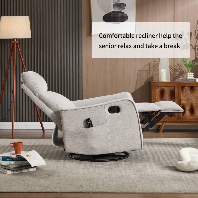 Heat Massage Manual Recliner Chair with Rocker and Swivel in Fabric for Living Room