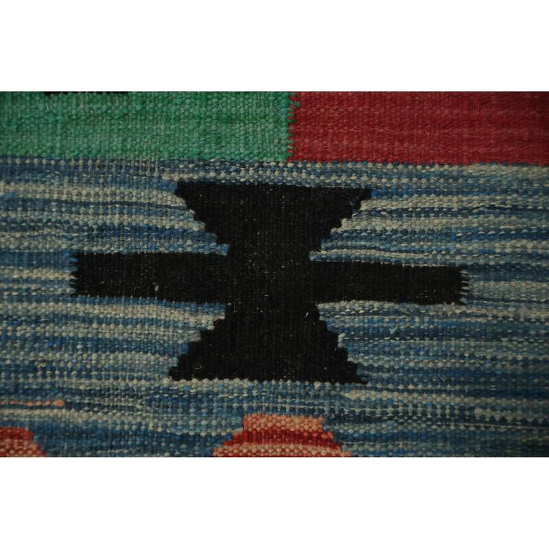 Hand Woven Oriental 100% Wool Carpet Southwestern Modern Navy Blue & Blues Kilim Area Rug - 7' 9'' X 4' 11''