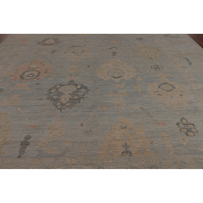 Blue Oushak Turkish Large Area Rug Hand-Knotted Wool Carpet - 12'1"x 14'9"