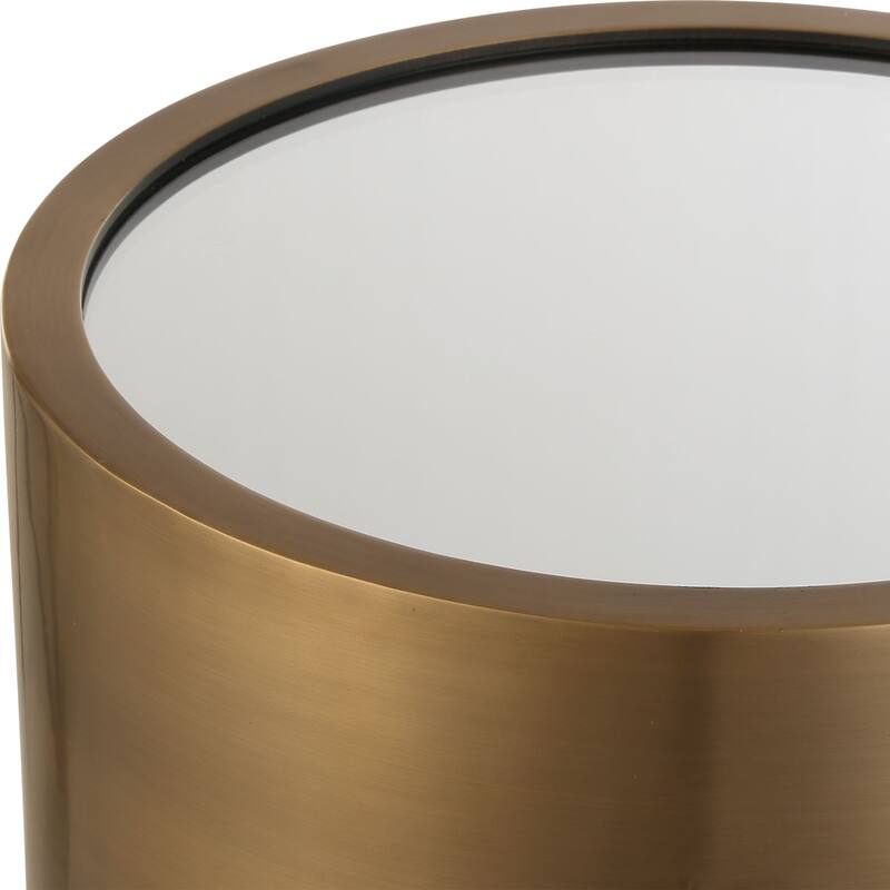 Mirrored Top Cylindrical End Table - 24" - Brass