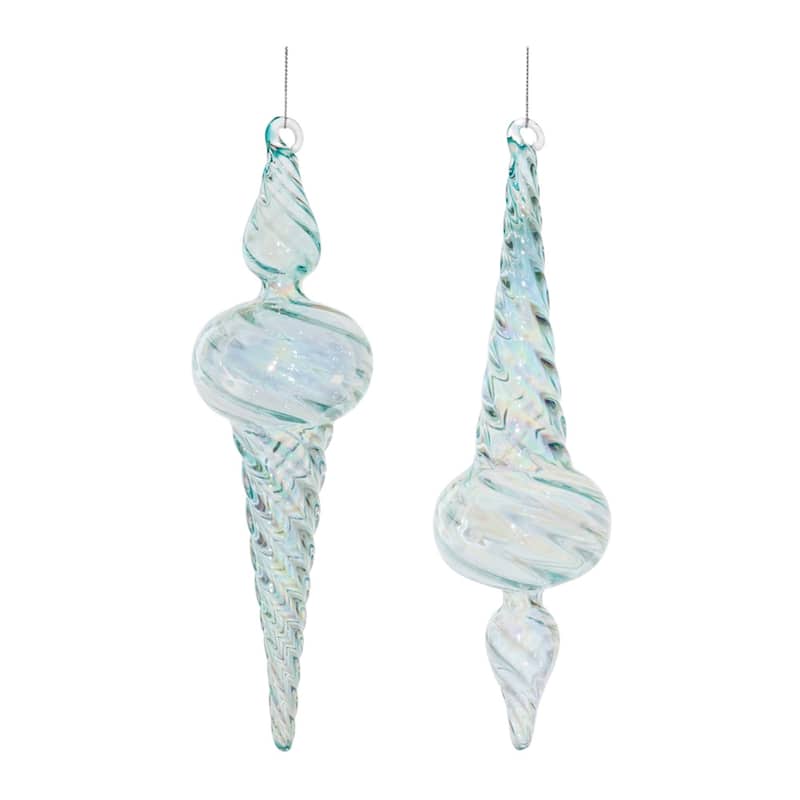 Iridescent Swirl Glass Finial Drop Christmas Ornaments - 9.5" - 12ct