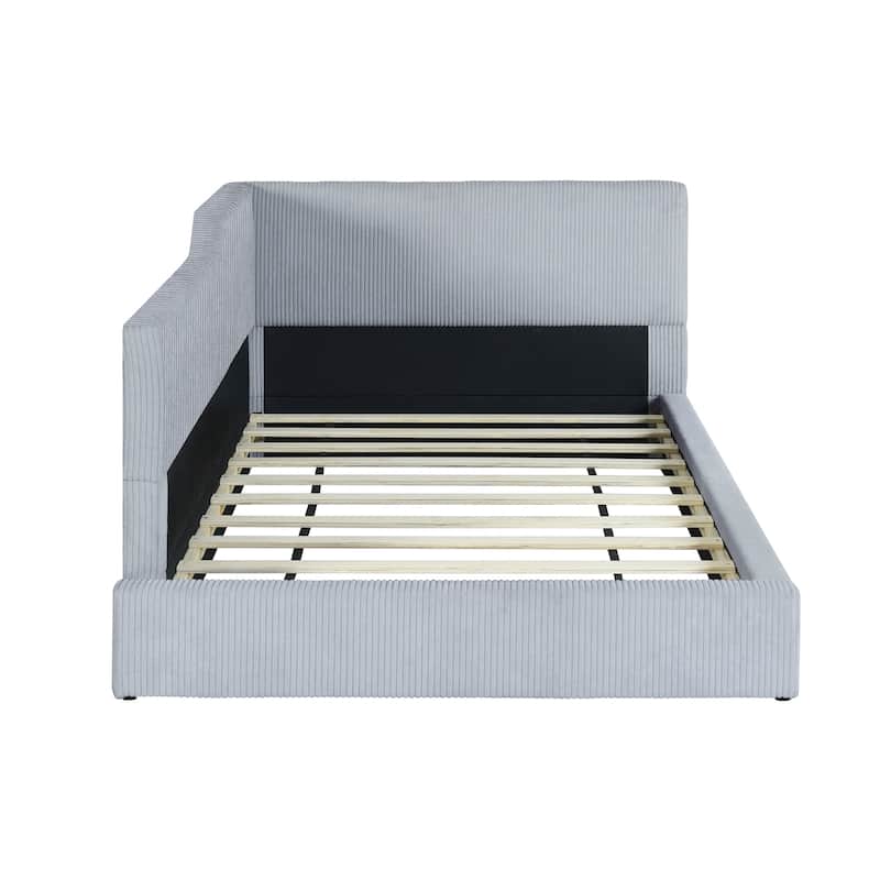 Full Size L-Shaped Upholstered Daybed with Corduroy Fabric, Modern Design, Spacious Seating, and Sturdy Construction