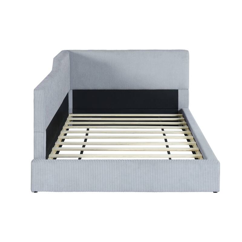 Twin Size L-Shaped Daybed, Sofa Bed with Corduroy Upholstery, Elegant, Versatile Seating for Bedrooms or Guest Rooms