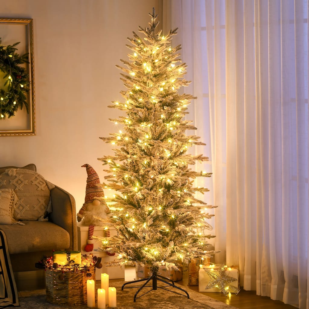 Realistic 6ft Snow Flocked Prelit Tree with Easy Setup, 250 LED Lights and Extra Bulbs, Xmas Tree for Holiday Party Decor