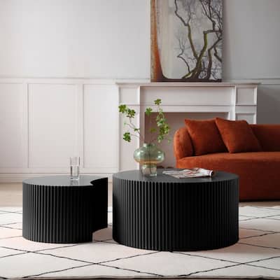 Set of 2 Round and Half Moon Shapes Nesting Table