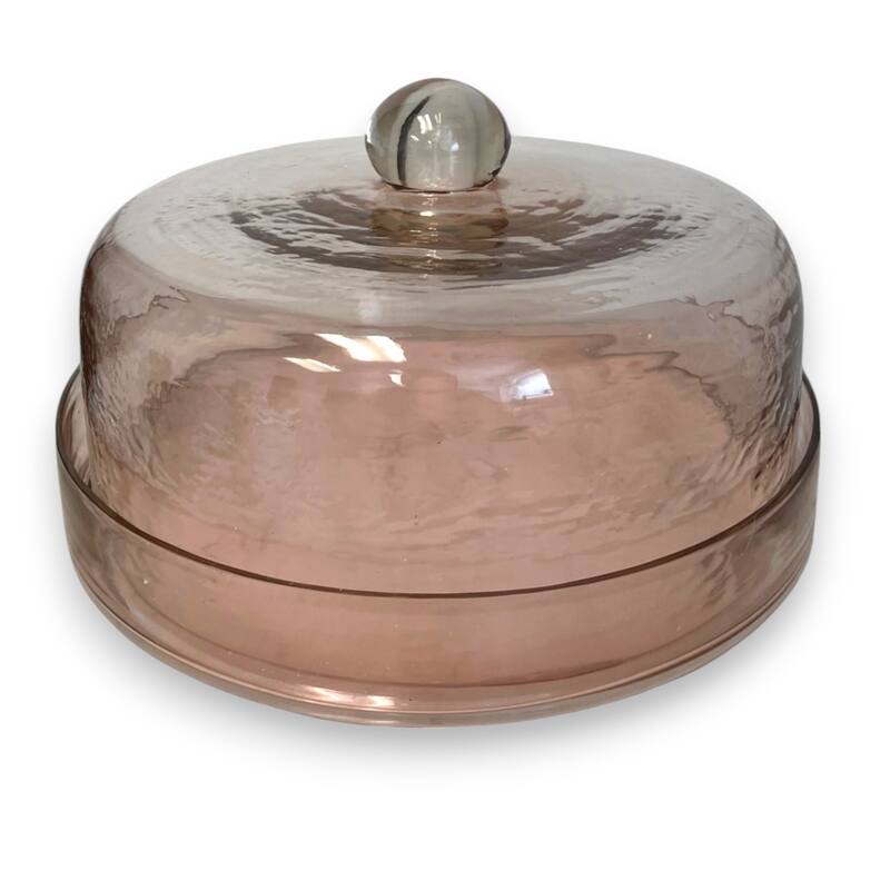 Cake Recycled Glass Dome w/Plate Dia 11.5" Light Pink