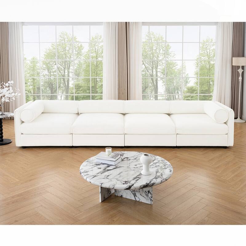 Cylindrical Backrest and Armrests Chenille Sofa with Storage Seat