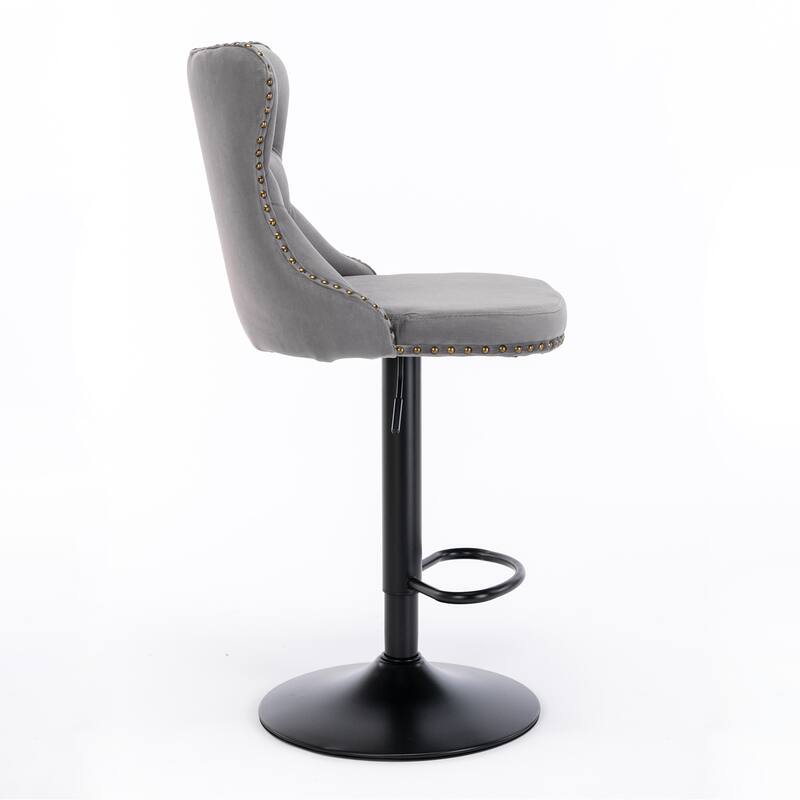 Set of 2 Modern Swivel Velvet Upholstered Adjustable Bar Stools with Backs