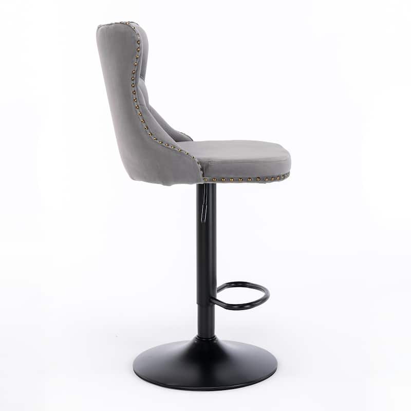Velvet Swivel Bar Stools Set of 2, Adjustable Counter Height Bar Stools, Tufted Upholstered Bar Chairs with Nailheads Trim