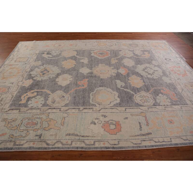 Hand Knotted Oriental 100% Wool Carpet Transitional All-Over Greys & Charcoal Oushak Area Rug - 11' 7'' X 8' 10''