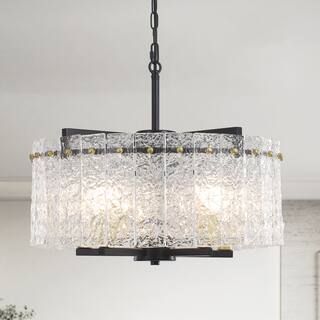 5 - Light Modern Drum Chandelier with Glass Sheet Shade for Dining Room Bedroom - D 18.7'' x H 17.7