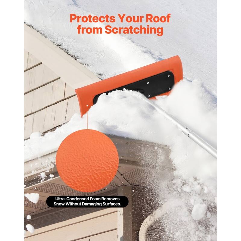 17.7-Inch Foam Blade Roof Snow Rake with Adjustable Aluminum Handle for Easy Snow Removal - 88.58-221.26 x 17.72 x 6.30 in