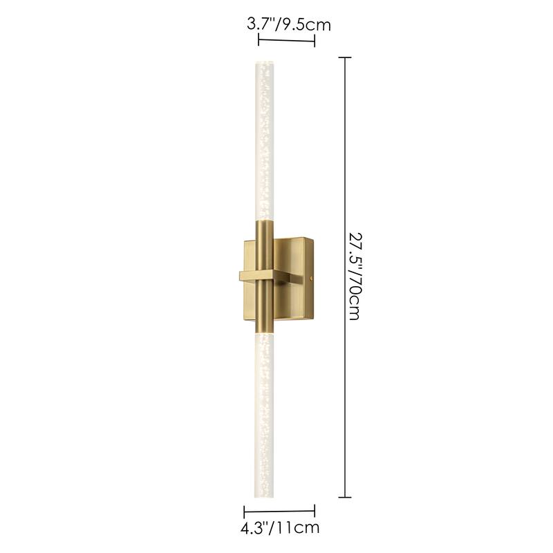 1-Light Modern Linear Black/Gold Integrated LED 3000K Warm Light Bathroom Vanity Light Bar - 4.3 in. W x 27.5 in. H x 3.7 in. D