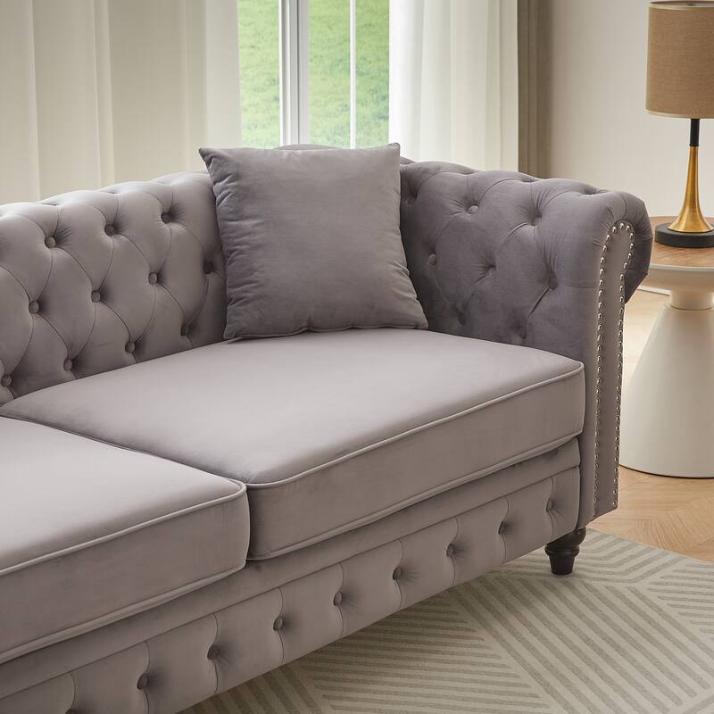 Nailheads Accent Velvet Button Tufted Chesterfield Sofas Set with Deep Seat Loveseat and 3 Seater Lounge Couch for Living Room