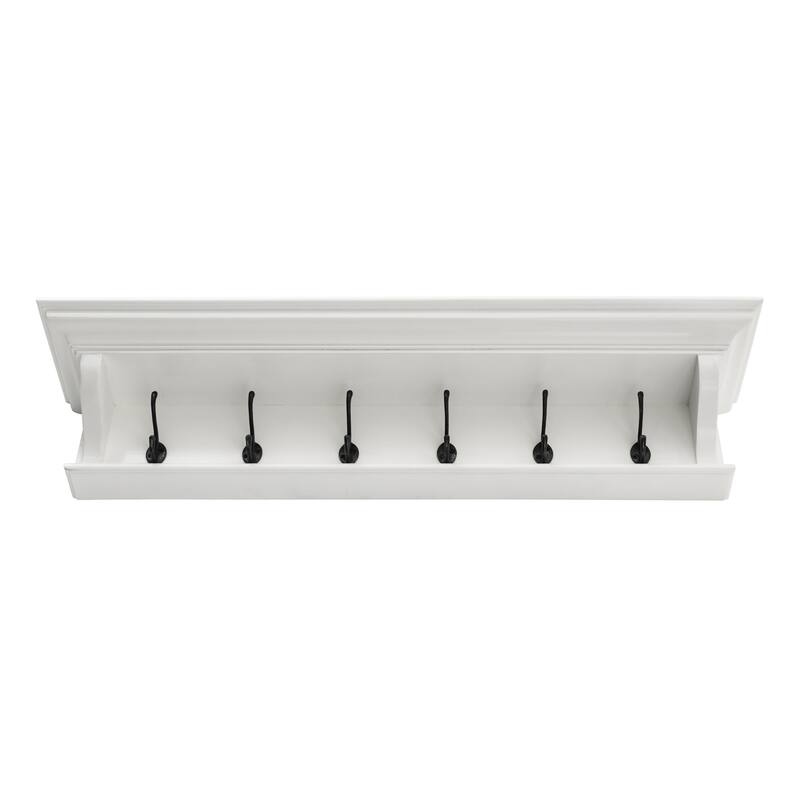 HomeRoots 51" White Solid Wood Eight Hook Wall Mount Coat Rack