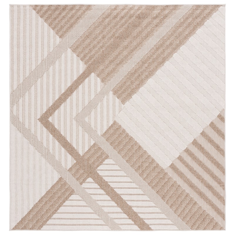 SAFAVIEH Global Hudaye Indoor /Outdoor Modern Rug - 8' Square - Beige/Light Beige