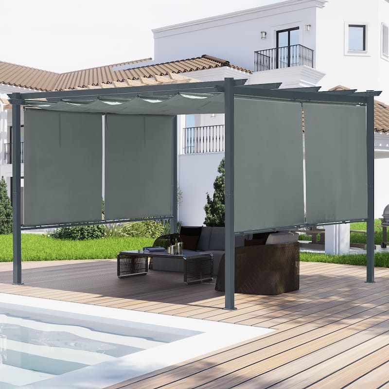 Aoodor 12' x 10' /12' x 12' Outdoor Retractable Canopy Pergola with 4 Pieces Roller Shade Curtain