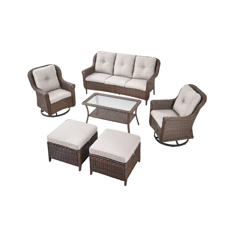 Outdoor Patio Sofa with 2 Swivel Chair Table,2 Ottomans