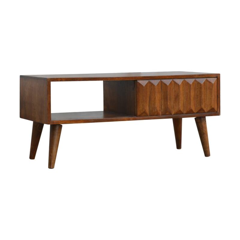 Artisan Furniture Solid Wood Chestnut Prism Sliding Media Unit, Light brown with 1 Shelf