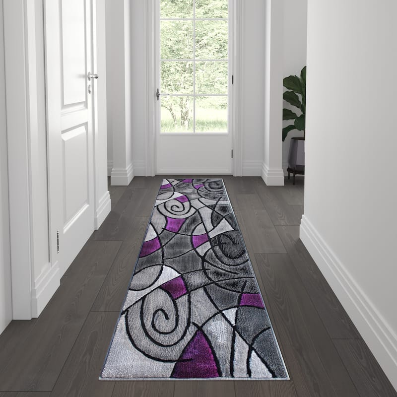 Modern Olefin Accent Area Rug - Abstract Pattern - 2' x 7' - Purple