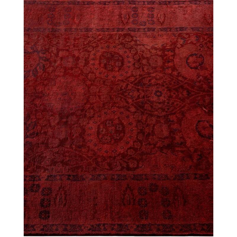 Overton Hand Knotted Wool Vintage Inspired Modern Contemporary Overdyed Red Runner Rug - 3' 2" x 8' 7"