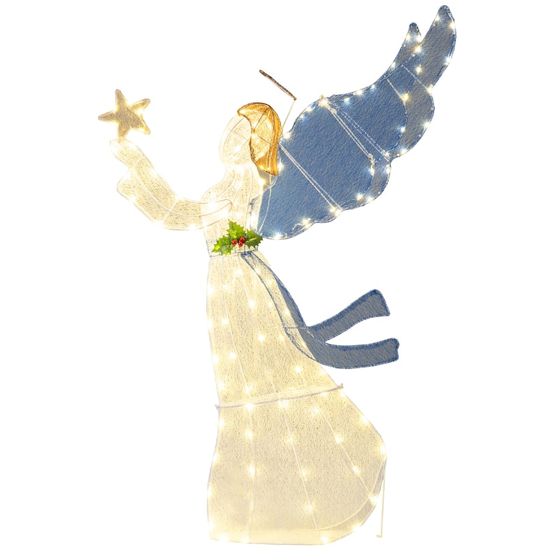 Gymax 5 Ft Outdoor Lighted Christmas Angel w/ Star Halo Spreading - overstock.com/bedbathandbeyond.com