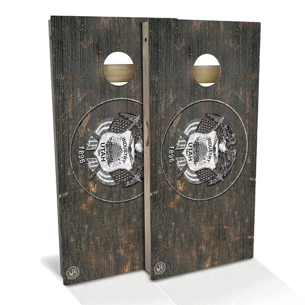 slide 2 of 9, Utah Flag Rustic Outdoor Cornhole Board Set Backyard 2x4 - NO Accessories
