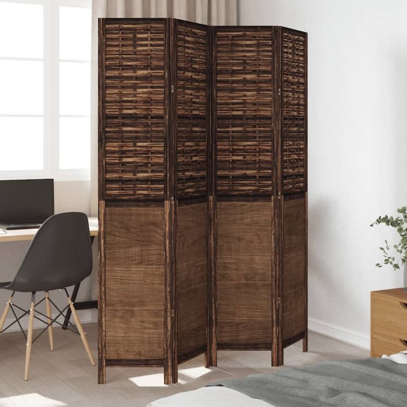 vidaXL Room Divider Privacy Screen Living Room Dark Brown Solid Wood Paulownia