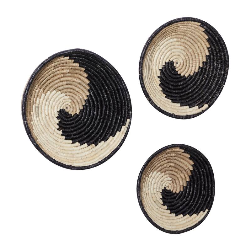 Seagrass Plate Handmade Spiral Basket Home Wall Decor - Set of 3 Black - Roche River Decor