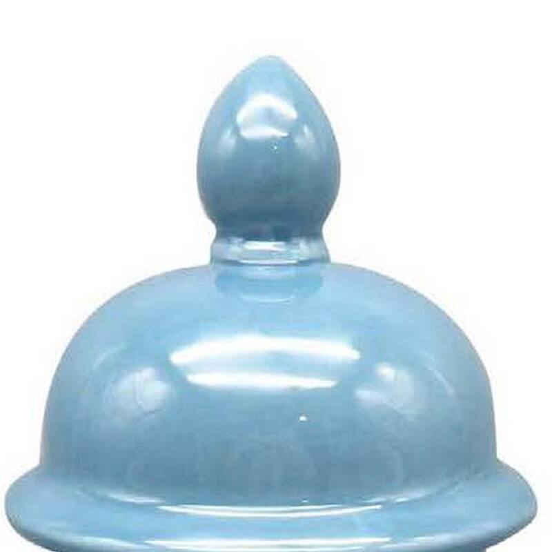 Teli 18 Inch Decorative Temple Ginger Jar, Elegant Ceramic, Glossy Blue