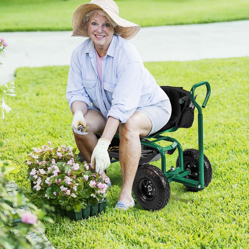 Heavy Duty Wheelbarrow Utility Cart Swivel Seat Garden Wagon Scooter