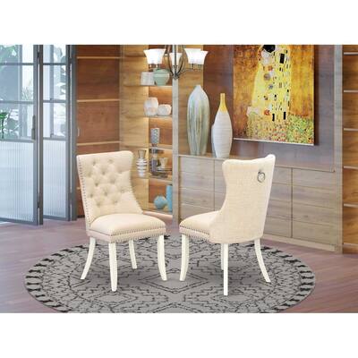 Parsons Dining Chairs Set of 2 - Linen Fabric Upholstered Chairs with Nailhead Trim - Light Beige Kitchen Chairs