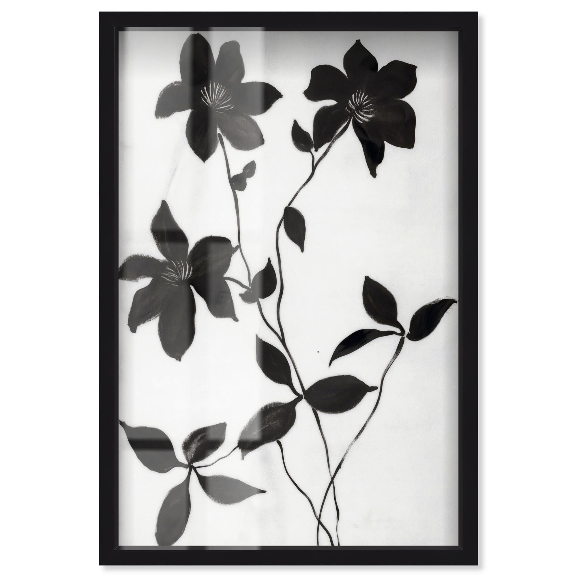 Black Raven flower Minimalist Art Shadowbox Print by Art Remedy