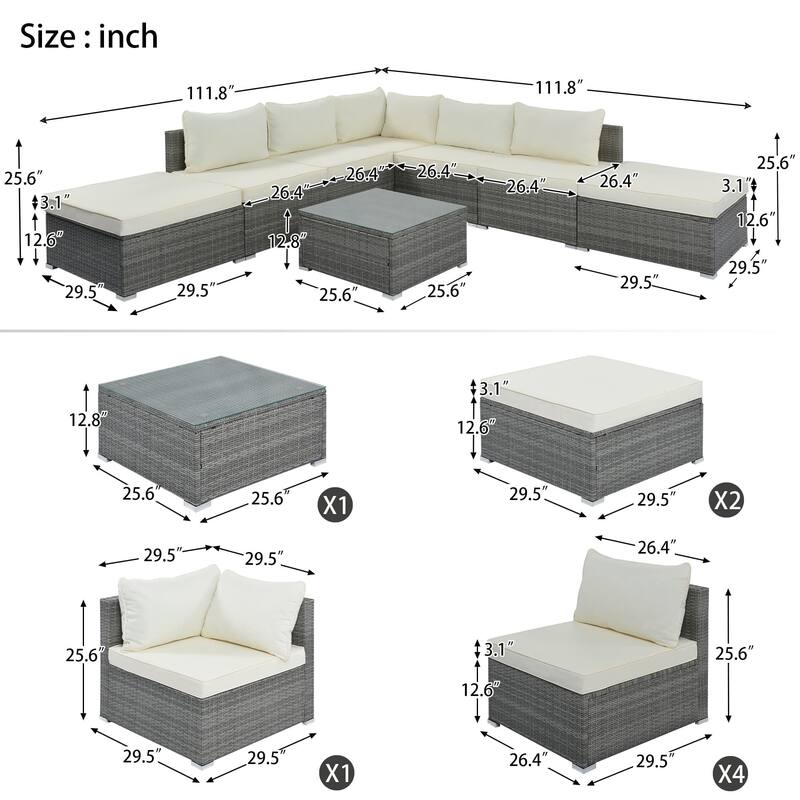 8-Piece Outdoor Wicker Sectional Sofa Set with Coffee Table, Cushions