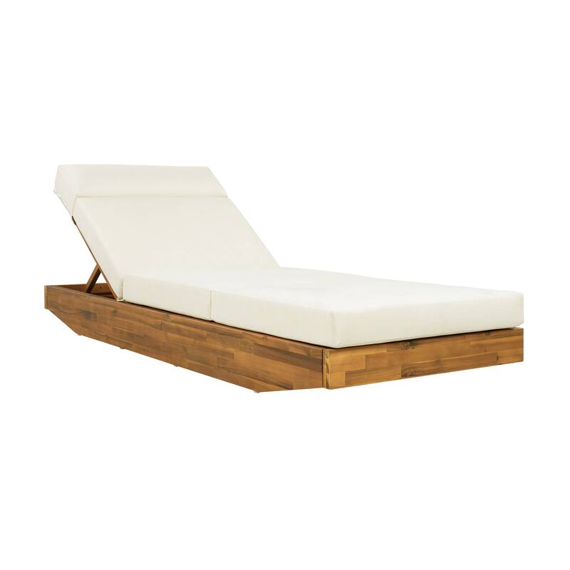 Christopher Knight Home - Outdoor Acacia Wood Chaise Lounge, Water-Repellent Cushion, Ergonomic Adjustable Headrest - 79.6"L