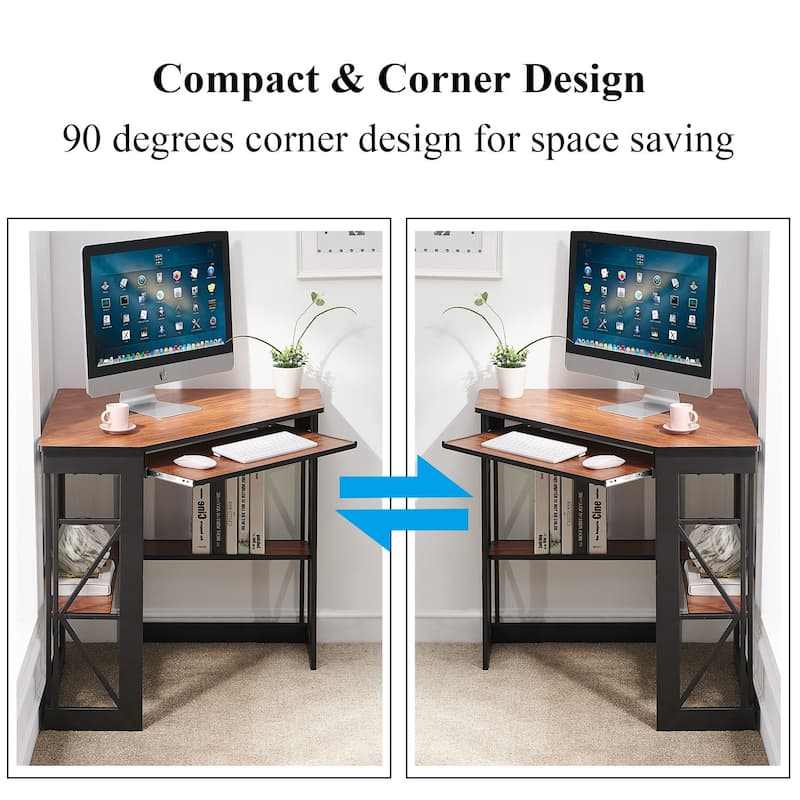 Javlergo Corner Desk with Keyboard Tray, Study Writing Computer Table for College Dorm Home Office
