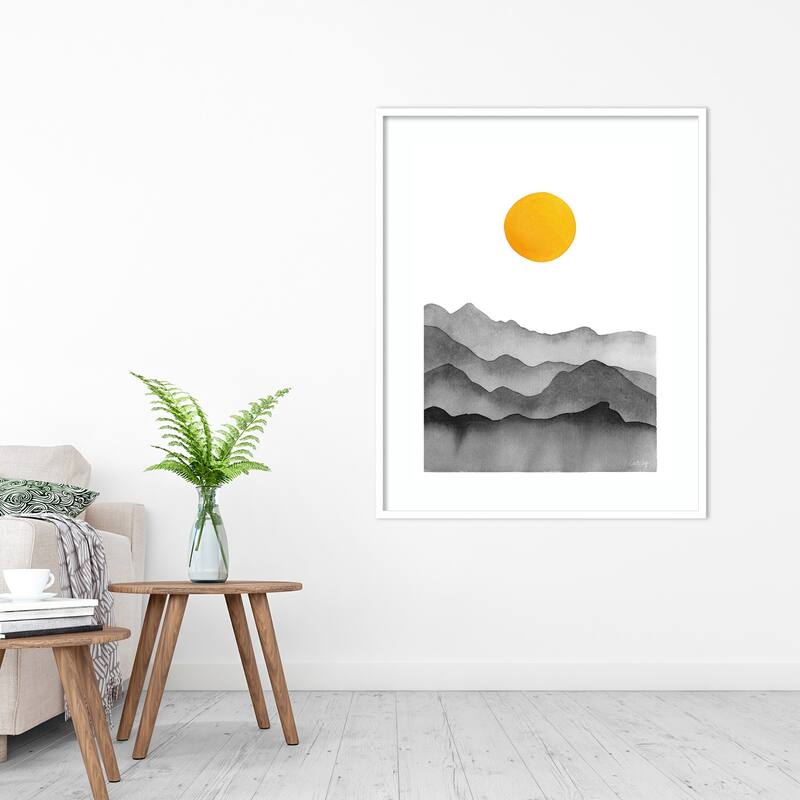 Black Yellow Mountain Range Silhouette by Cat Coq Framed Wall Art Print