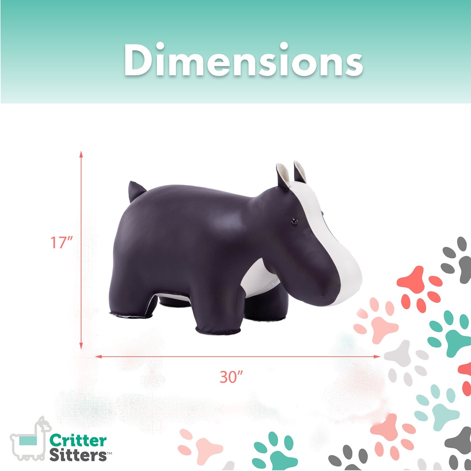 Critter Sitters 15-In. Seat Height Tan Faux-Leather Hippo Animal Shaped Ottoman Furniture for Nursery, Bedroom, Playroom