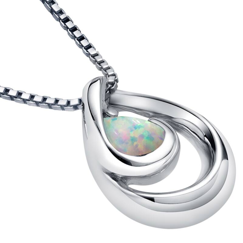 1 ct Created White Opal Pendant Necklace in Sterling Silver