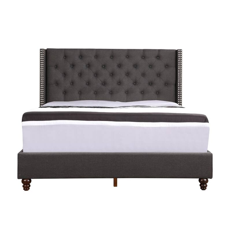 Full Nailhead and Button Tufted Upholstered Panel Bed - 80" - Black